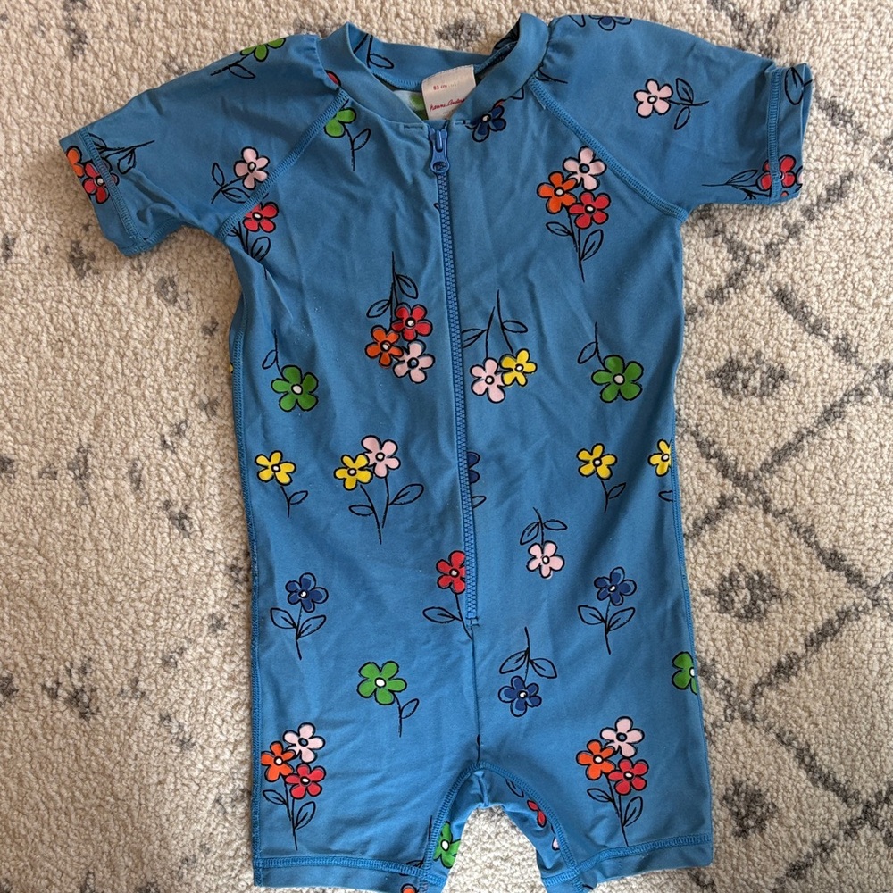 Hanna andersson Floral Blue One Piece rash guard swimsuit